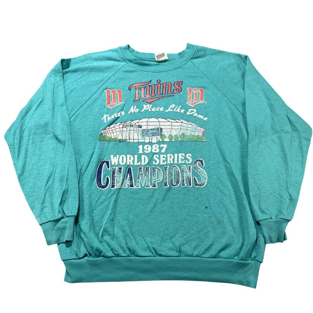 Vintage Minnesota Twins Sweatshirt Mens L Green Baseball 1987 World Series Garan